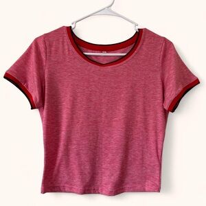 Juniors Large Women’s XS Vintage Inspired Short Sleeve Retro Ringer Cropped Top